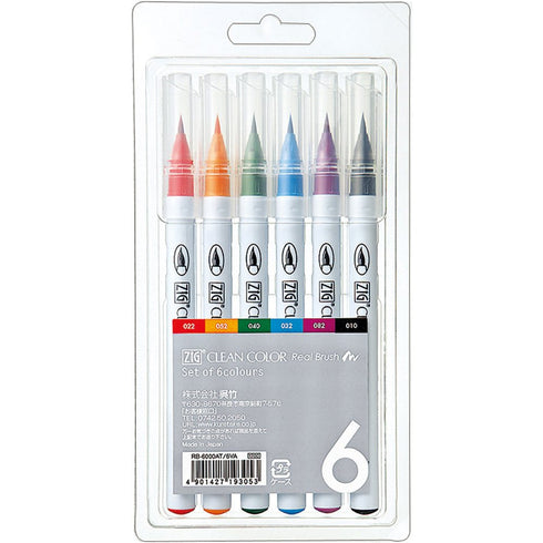 Kuretake ZIG CLEAN COLOR Real Brush Pen - 6 Color Set
