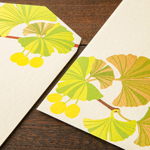 Midori Envelope - Silk-printing Ginkgo and Ginkgo nut