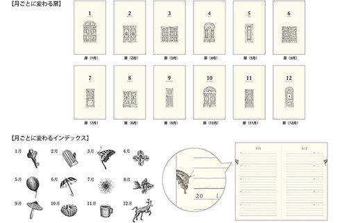 Midori 3 Years Diary - Door Design - Brown